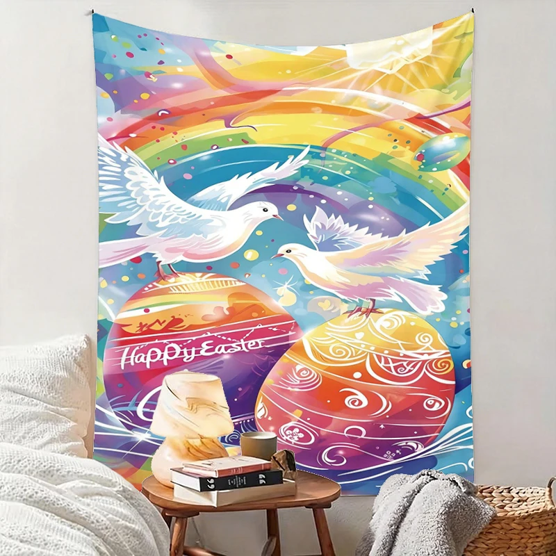 1PC Easter Dove Egg Art Print Backdrop Banner, Bedroom Living Room Photo Background, Polyester, Home Decor, Wall Art