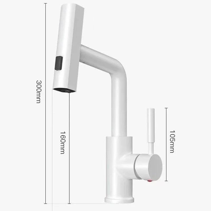 White Bathroom Washbasin Faucet Sink Faucet Pull Out Waterfall Stream 3 Way Sprayer Hot Cold Water Sink Mixer Wash Tap