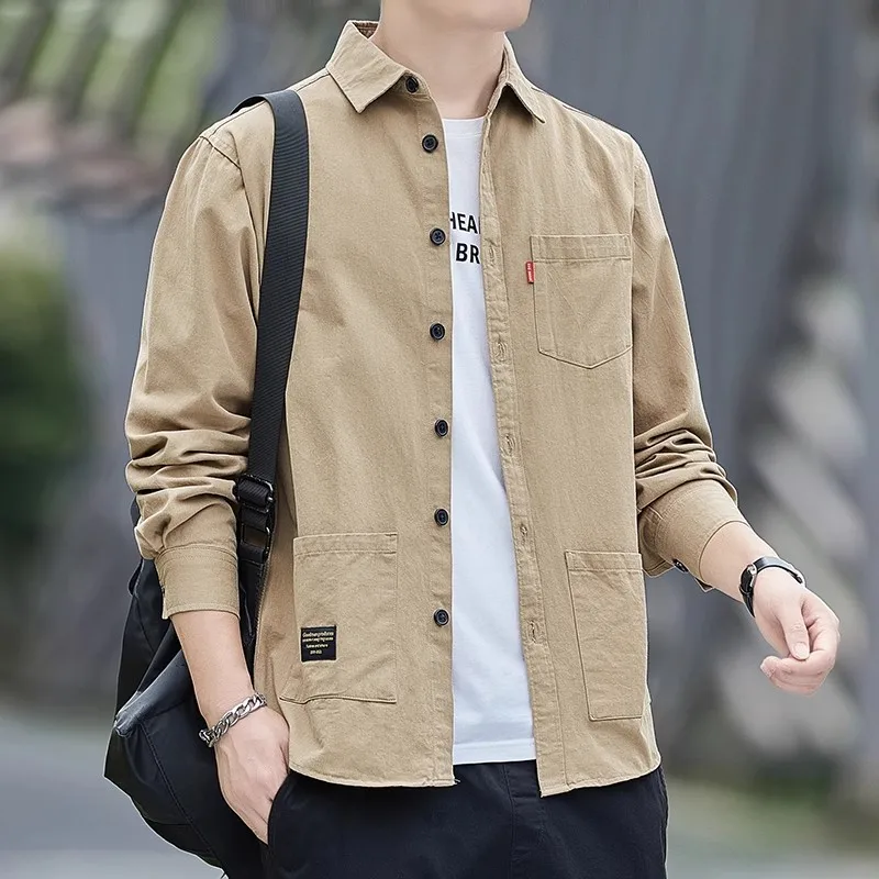 Csa de Trabalho Masculina de Manga Longa para Primavera e Outono, Resistente ao Uso, Tamanho ande, Estilo Americano Simp...