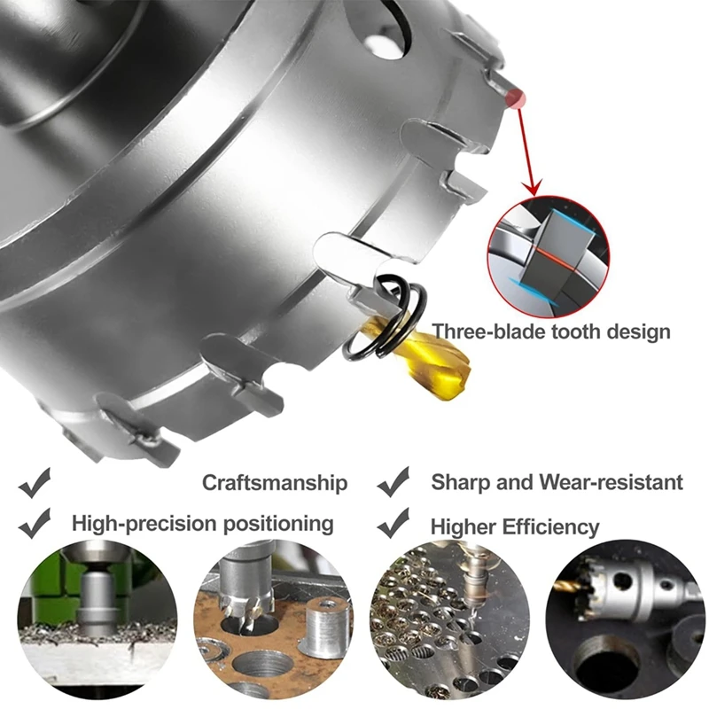 Hole Saw Set For Hard Metal,2-3/8 Inch Tungsten Carbide Tipped Hole Saw Cutter With Titanium Plated Pilot Drill Bit Durable