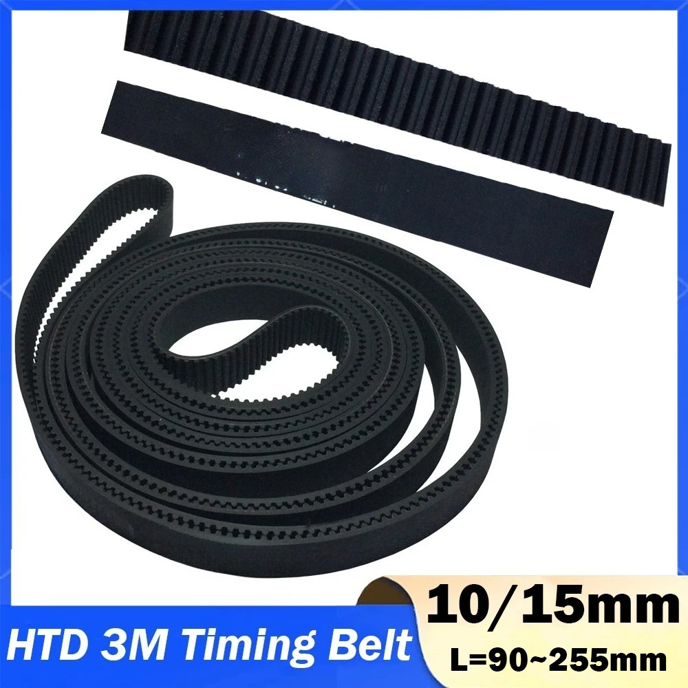 HTD 3M Belt Width 10mm/15mm Timing Belt 3M Closed Loop Rubber Length 90mm~255mm Pitch 3mm 30Teeth~85Teeth Synchronous