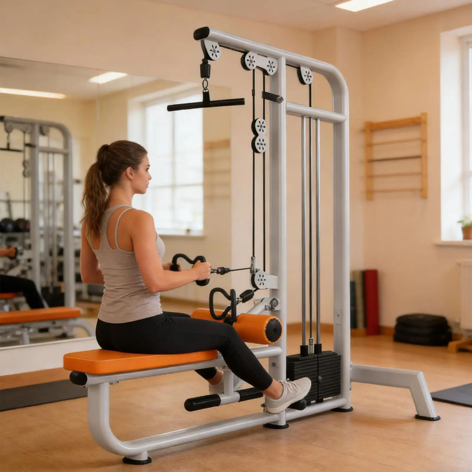 Back Lever Exercise Handles with Non-Slip Grip Muscle Pulling Bar LAT Pull Down Straight Rotating Bar for Pulley Cable Machine