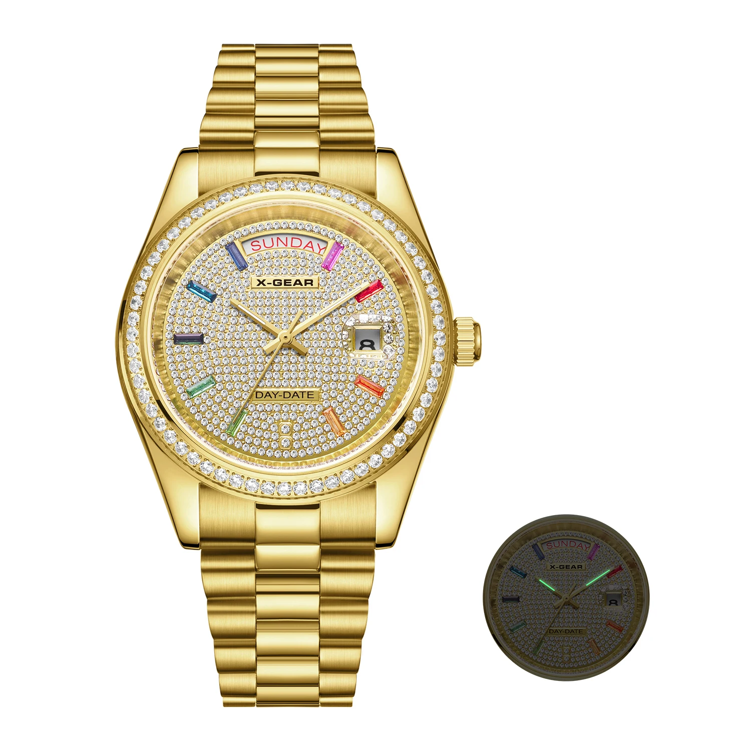 

Business Men's Mechanical Watch with Large Dial, Stainless Steel Bracelet, Waterproof, Luminous, Gold-Tone Wristwatch