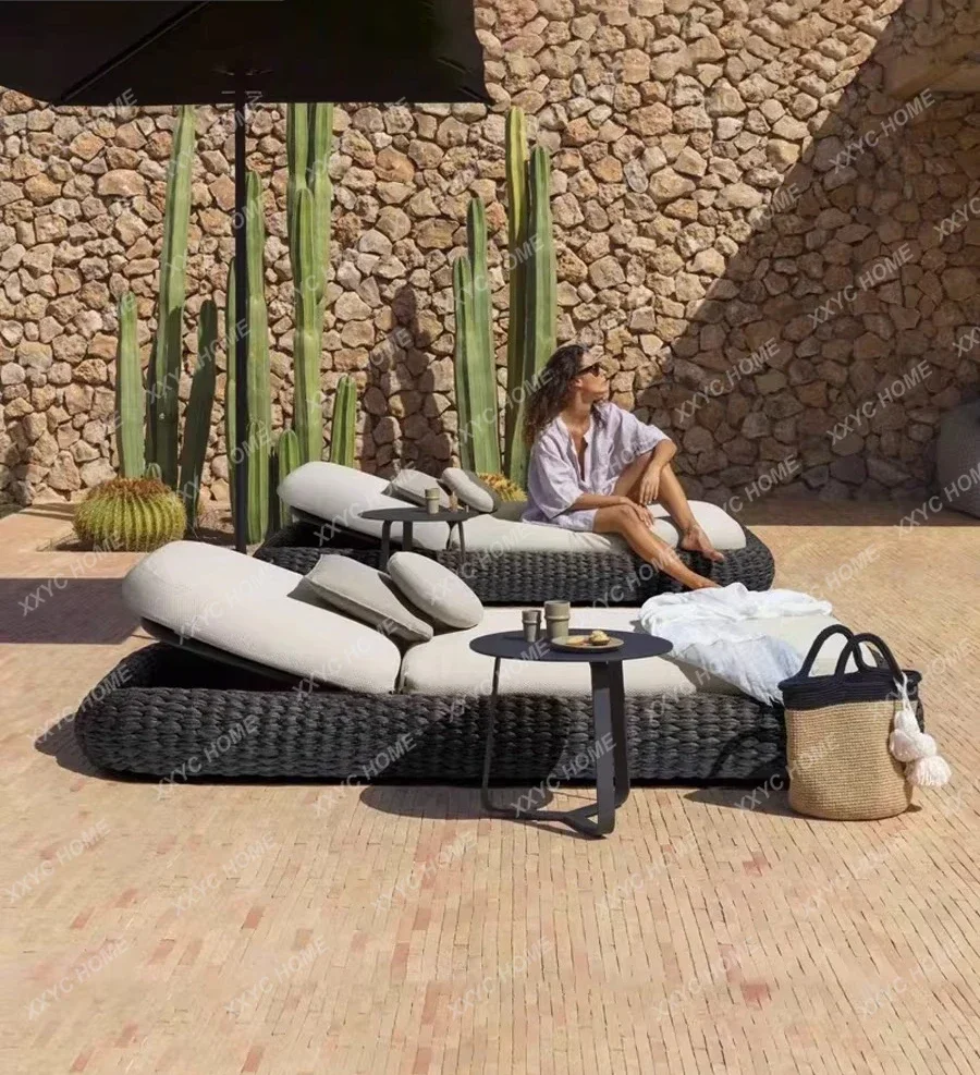 Outdoor courtyard bed terrace leisure rattan lounger