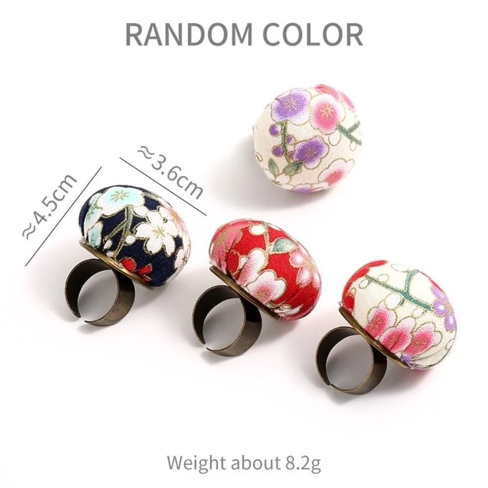 Retro Floral Pattern Finger Ring Pincushion Handmade Adjustable Pin Holder DIY Sewing Needle Cushion Sewing Quilting Handy
