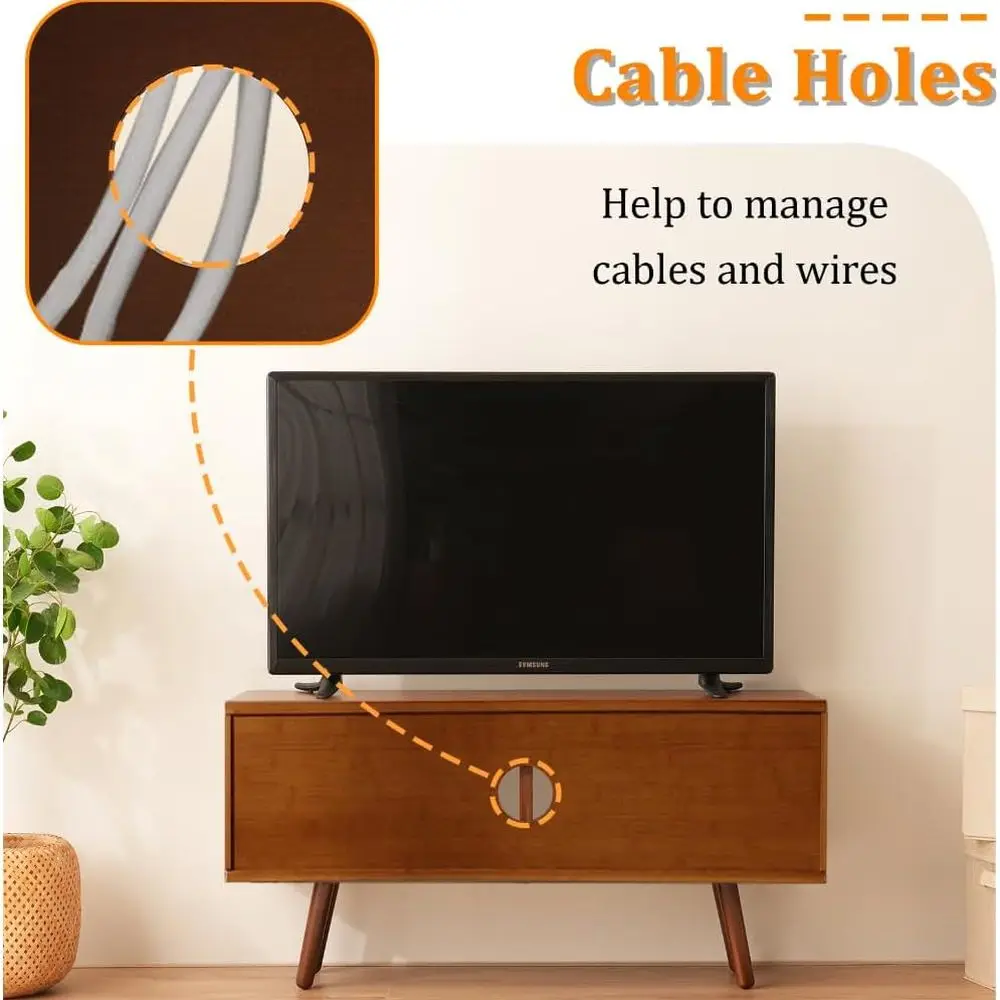 حامل تلفزيون من الخيزران، مركز ترفيهي، حامل تلفزيون حديث لمنتصف القرن لأجهزة التلفاز مقاس 50-55 بوصة، طاولة وحدة تحكم الوسائط باللون البني الريفي، #4