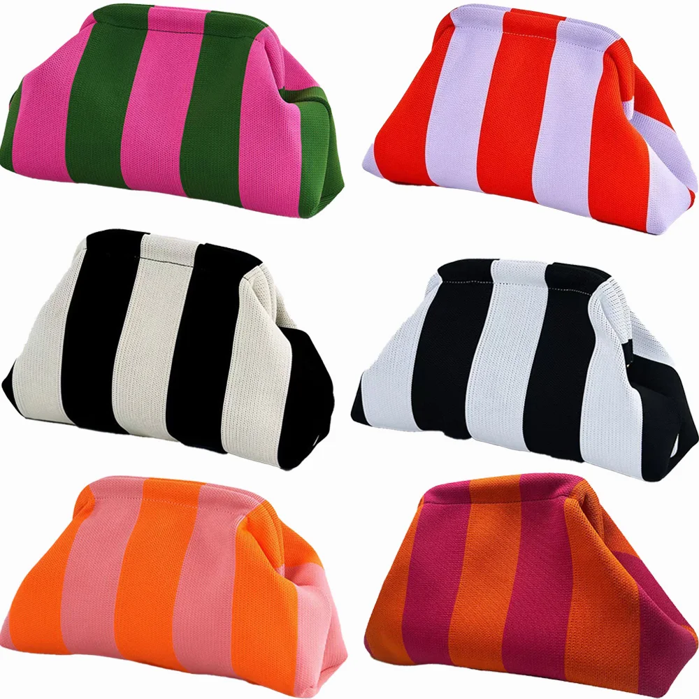 

Summer Beach Clutch Bag for Women Woven Crochet Handbags Purses Knitting Dumpling Clutch Ruched Cute Cloud Casual Colorblock Bag
