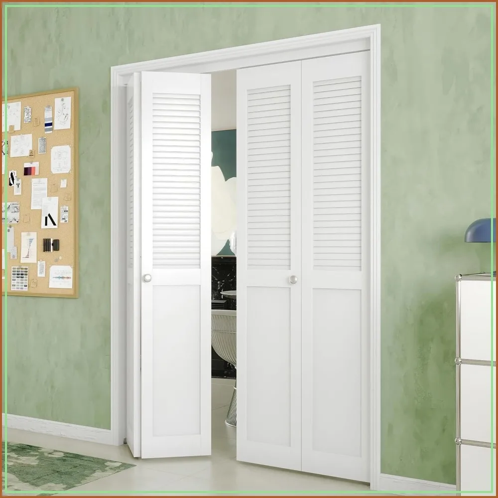 Bifold Closet Door for 60x80 Opening, Half Louvered, Preassembled MDF Panels with Hardware