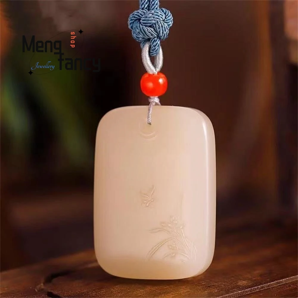 

Natural Hetian Jade Lotus Root Powder Peace and Safety Plaque Exquisite Elegant Simple High-grade Pendant Luxury Fashion Jewelry