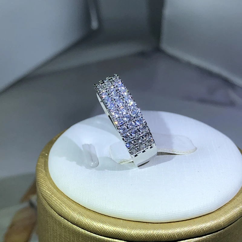 925 Sterling Zilver Ingelegd Met Witte Zirkoon Ring Mode Dames Halve Ring Cocktail Party Sieraden Cadeau