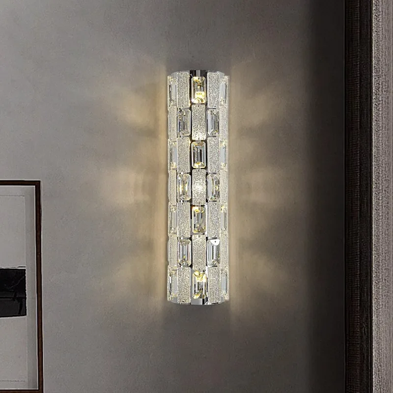 Modern light luxury crystal lamp designer duplex building villa atmospheric background wallamp bedroom bedside