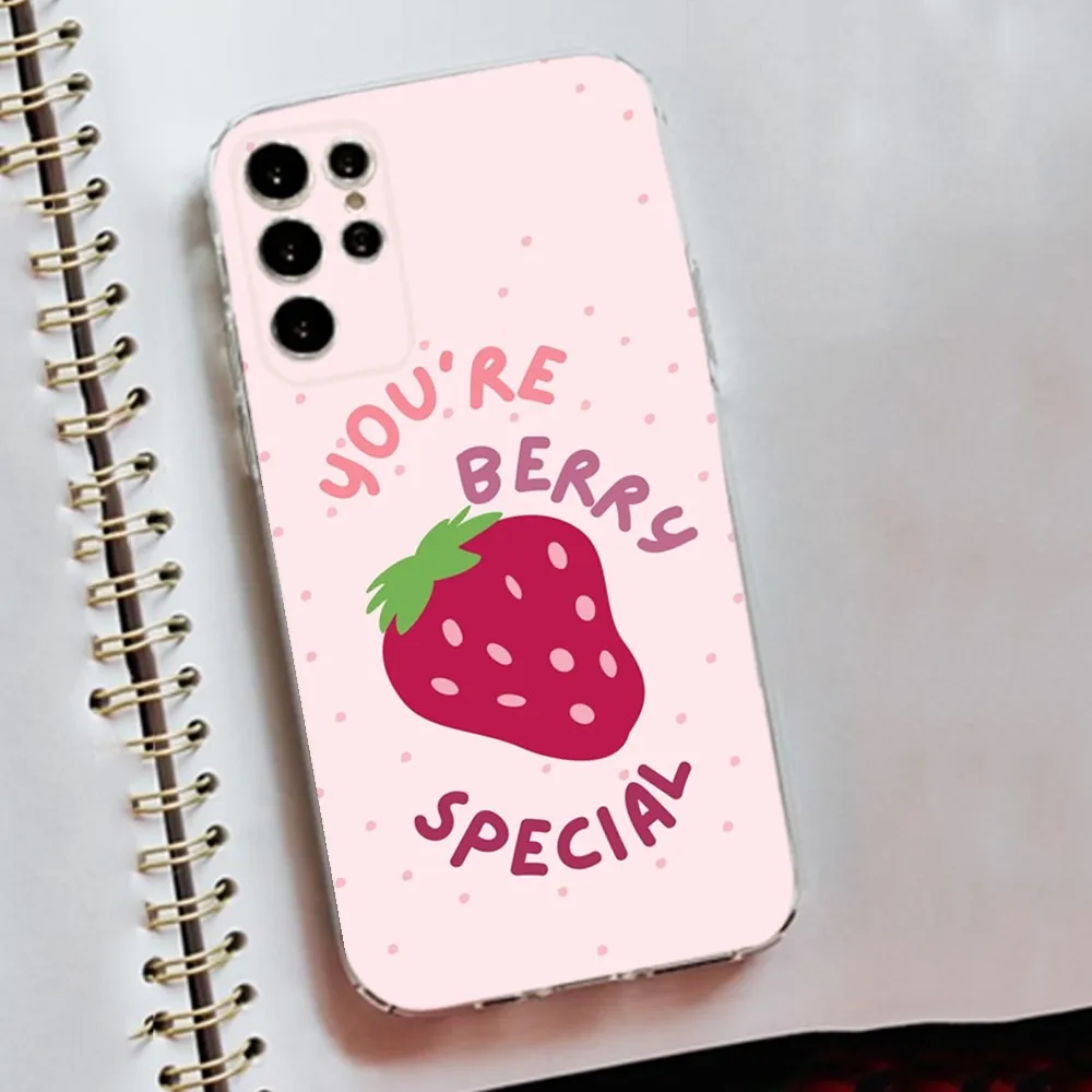 Cartoon Pink Strawberry Fruit Phone Case Silicone Case For Samsung S30,S23,S21,S22,S20 Ultra,S20 FE lite,S10,S9,S8 PIus Cover