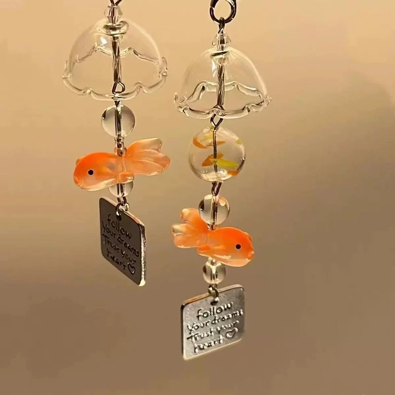 Cute Goldfish Wind Chime Keychain Pendant Mobile Phone Lanyard Bag Decorative Charm Kawaii Gift