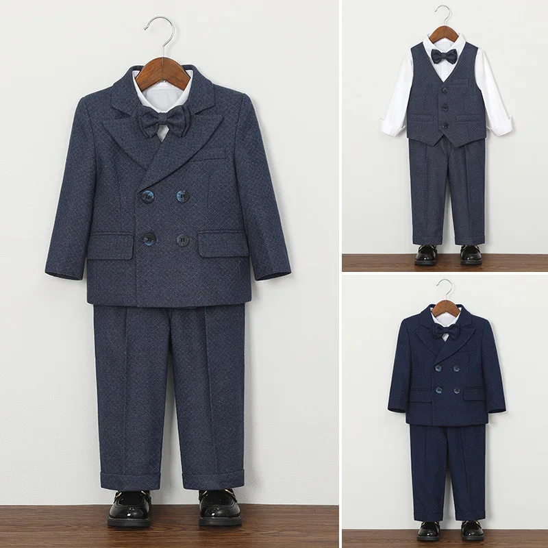

Boys British Style Suit Set Toddler 1st Birthday Formal Attire Flower Boy Wedding Outfit School Kids Host Performance Costume