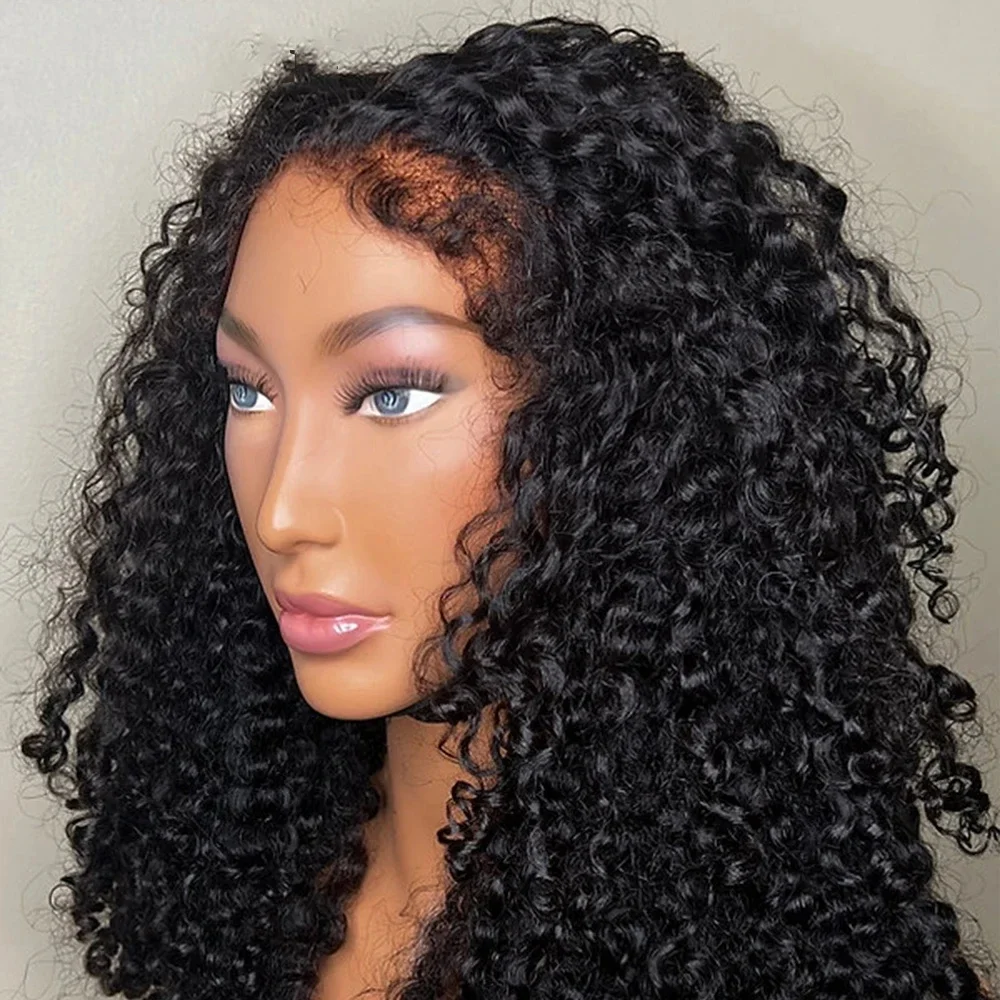 Soft 26Inch 180Density Natural Black Long Glueless Kinky Curly Deep Lace Front Wig For Women With Baby Hair Preplucked Daily