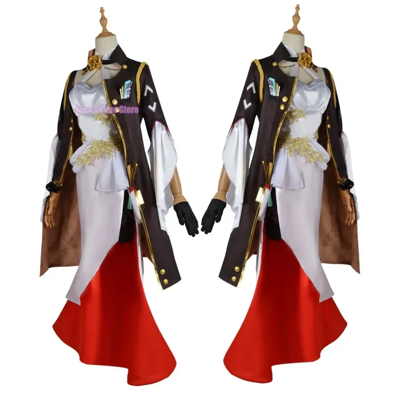 Cosbao honkai star rail cosplay traje jogo honkai himeko cosplay traje sexy vestido de noite para mulher fivela vermelha cospaly peruca