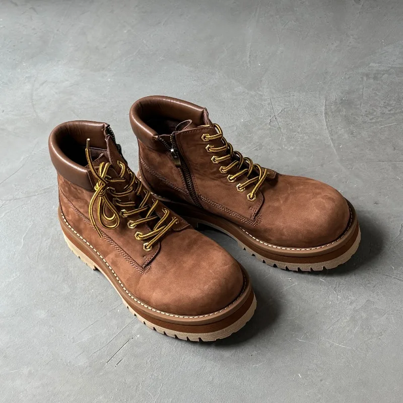 النمط البريطاني الرجال حذاء من الجلد البني الرجعية جلد طبيعي عادية العصرية سميكة وحيد أحذية عمل المشي لمسافات طويلة في الهواء الطلق أحذية الصحراء