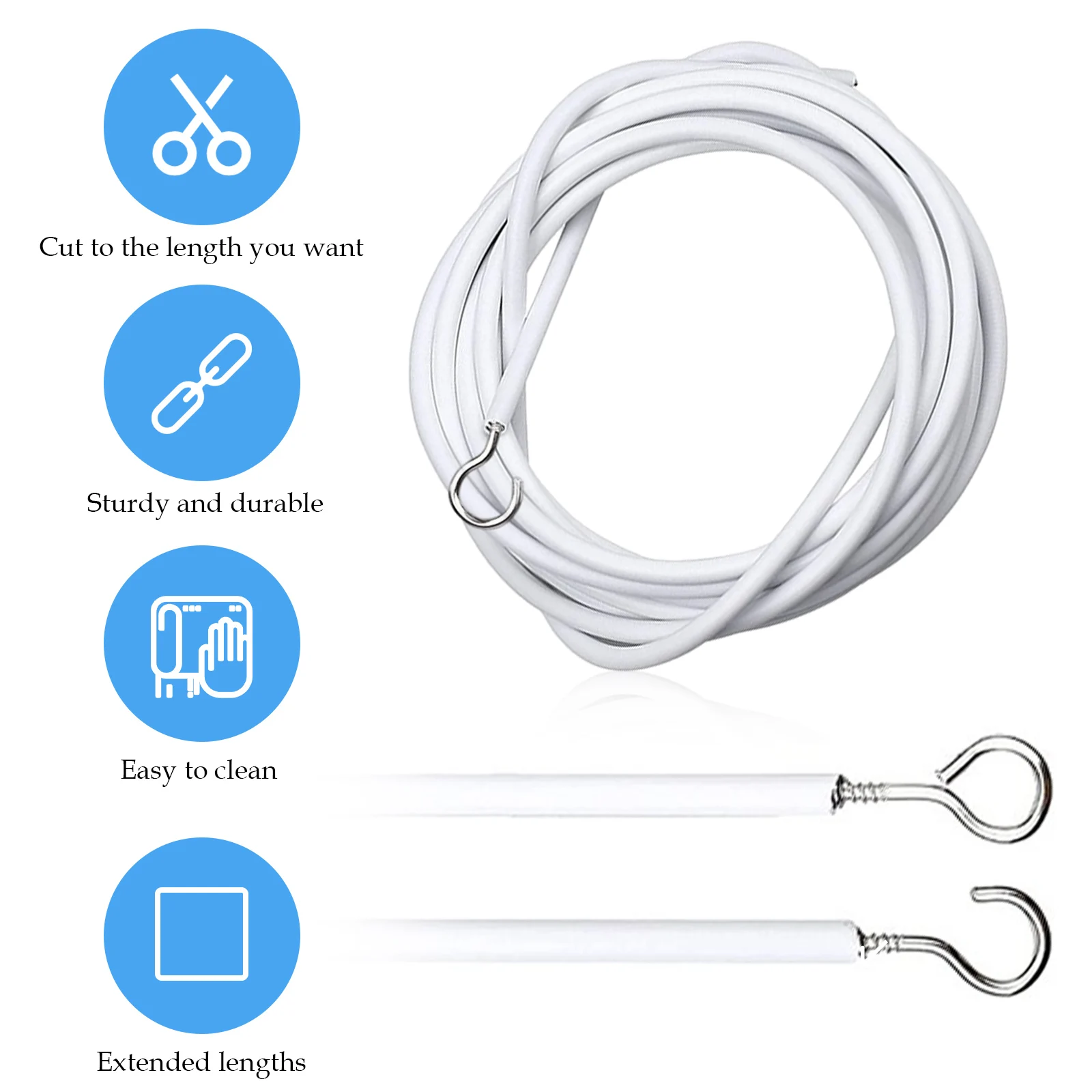 PVC Janela Cabo Cabo Net, Track Wire, White Windows Wall Hanging Line com Ganchos, OLHOS, Carro Caravanas e Barcos, 3m