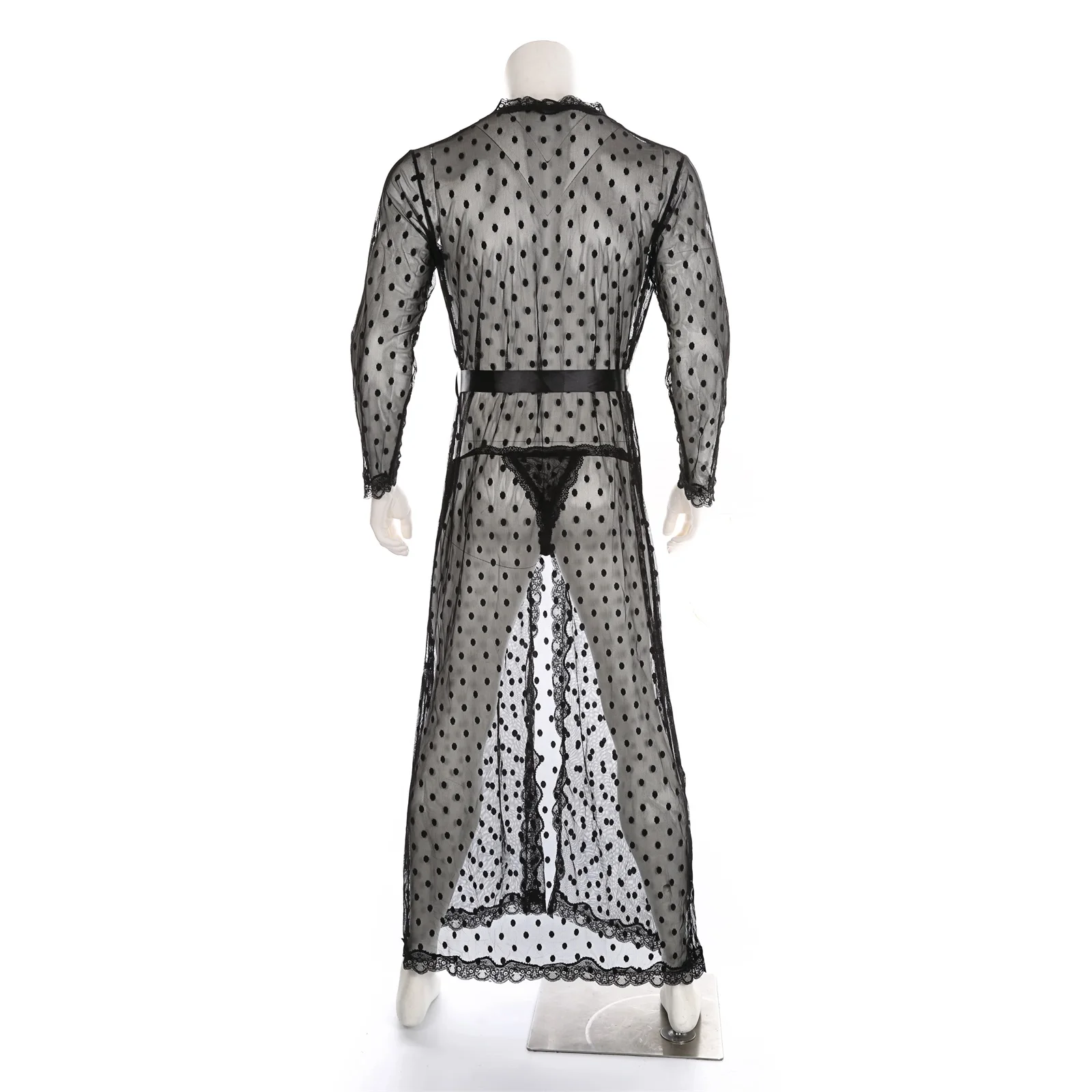 CLEVER-MENMODE Sexy Dessous Robe Spitze Sheer Lange Bademantel Nachtwäsche Erotische Sehen Durch Männer Morgenmantel und Tanga Nachtwäsche
