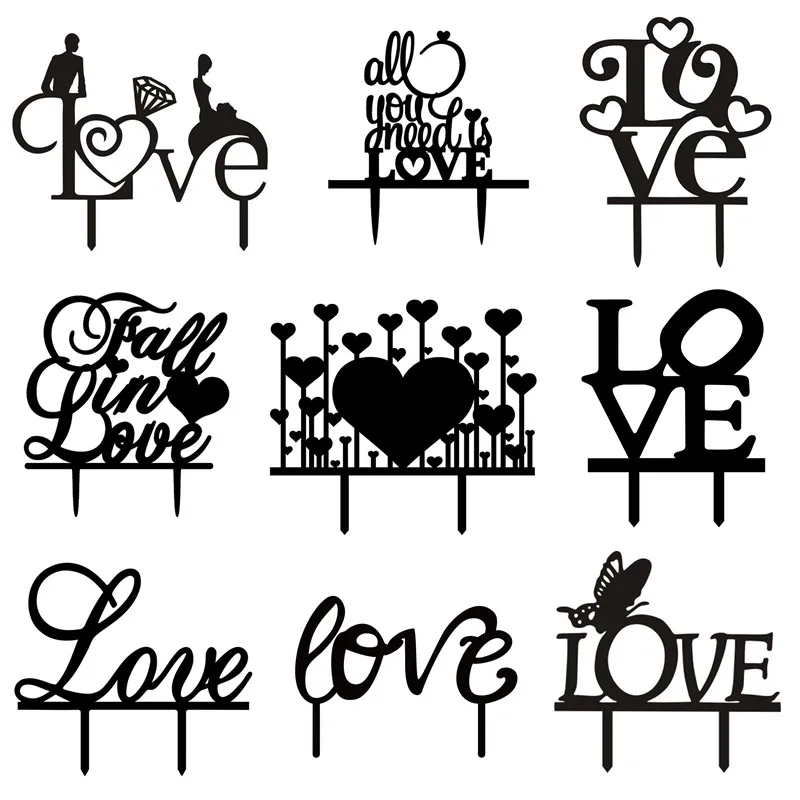 Multi Kinds of Love Hearts Acrylic Cake Flags Fall In Love All You Need Is Love cake Topper Wedding Party Cake Decoration