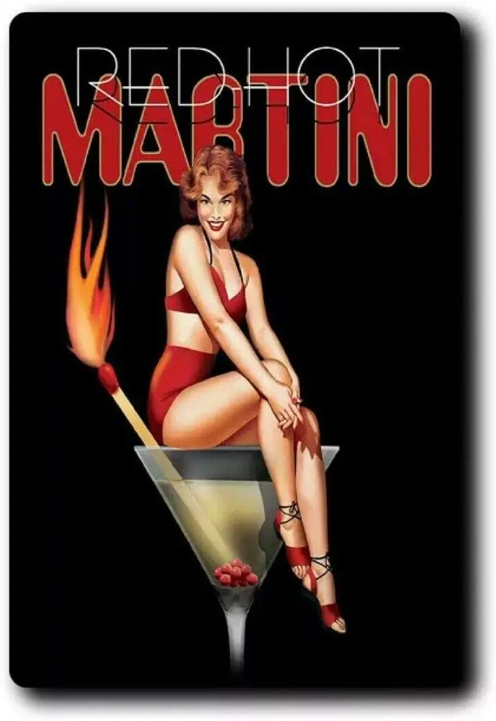 Vintage Red Hot Martini Pin Up Girl Home Bar Pub Kitchen Restaurant Wall Deocr Plaque Signs 12x8inch sign