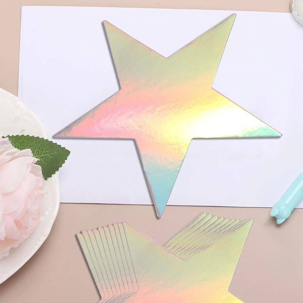 10Pcs Iridescent Stars Cutouts Double Printed Star Paper Star Confetti Cutouts Glitter Stars Decoration for Party Supplies