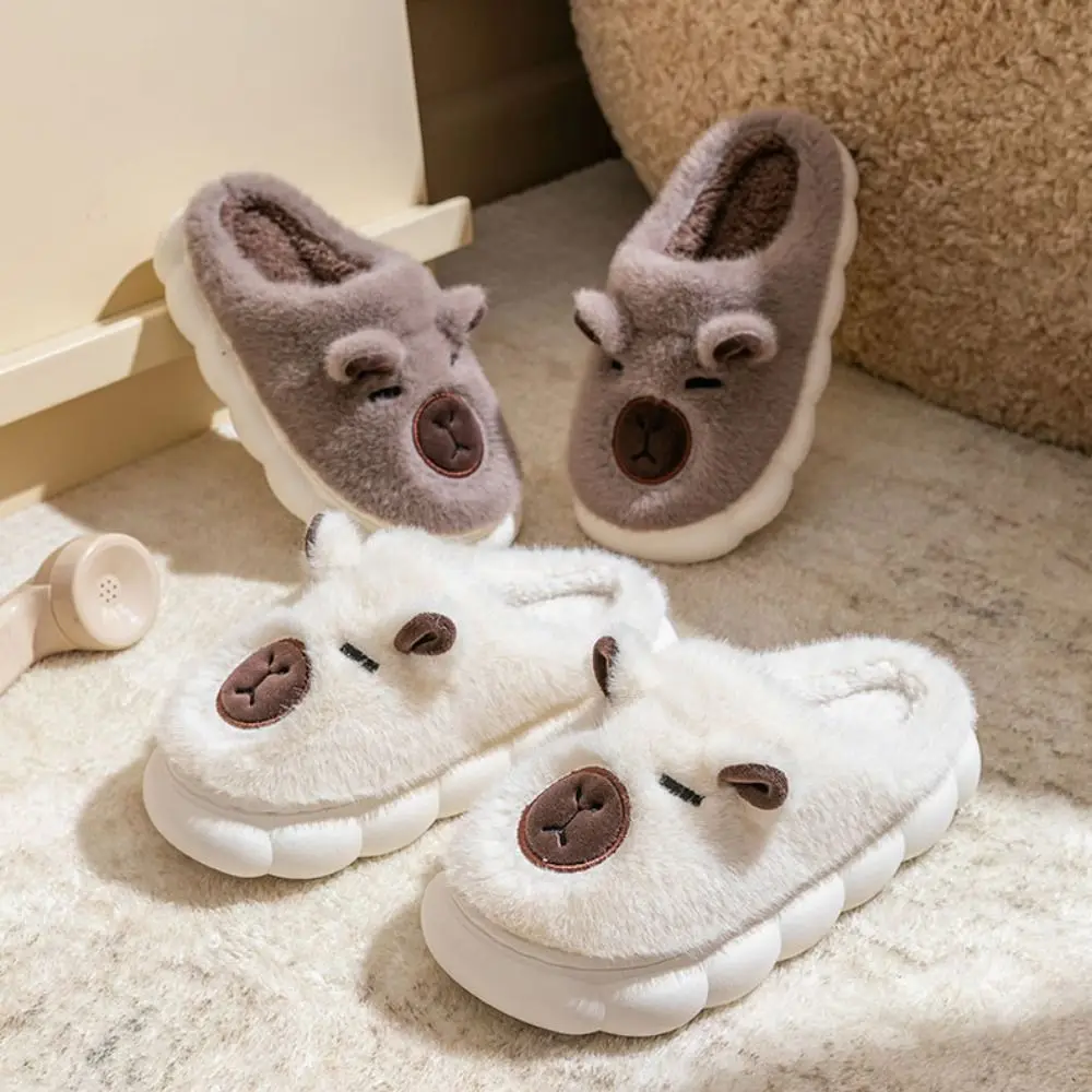 الشتاء كابيبارا نعال قماش لينة رشاقته الدافئة الكرتون فروي النعال سميكة سوليد المضادة للانزلاق دفئا المنزل أحذية قطنية الهدايا