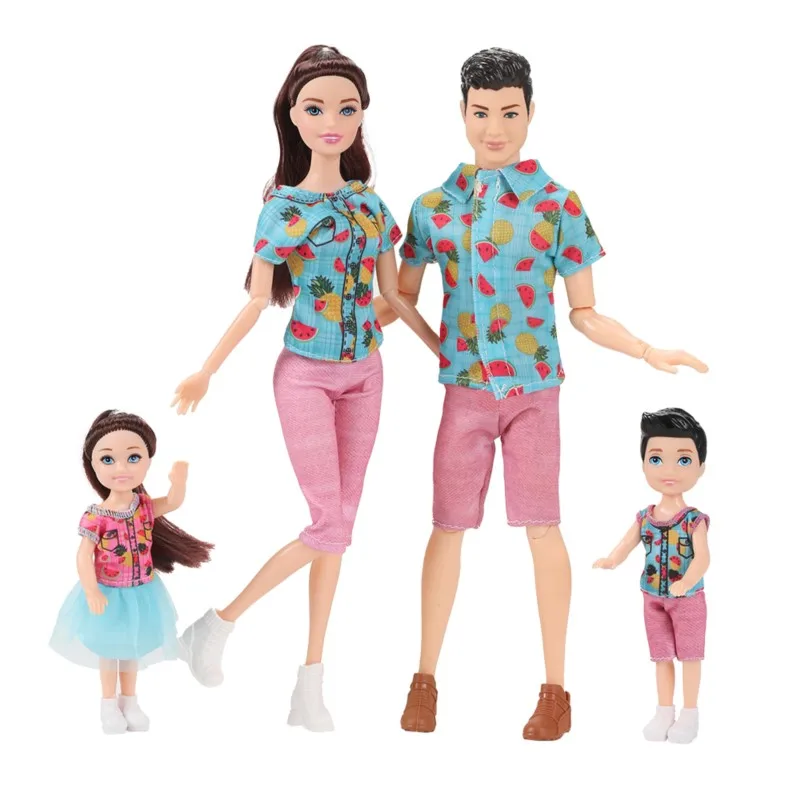 1/6 vestir-se boneca brinquedo moda família boneca conjunto de 4 pessoas mãe pai crianças 30cm boneca conjunto completo com roupas crianças brincar casa brinquedo