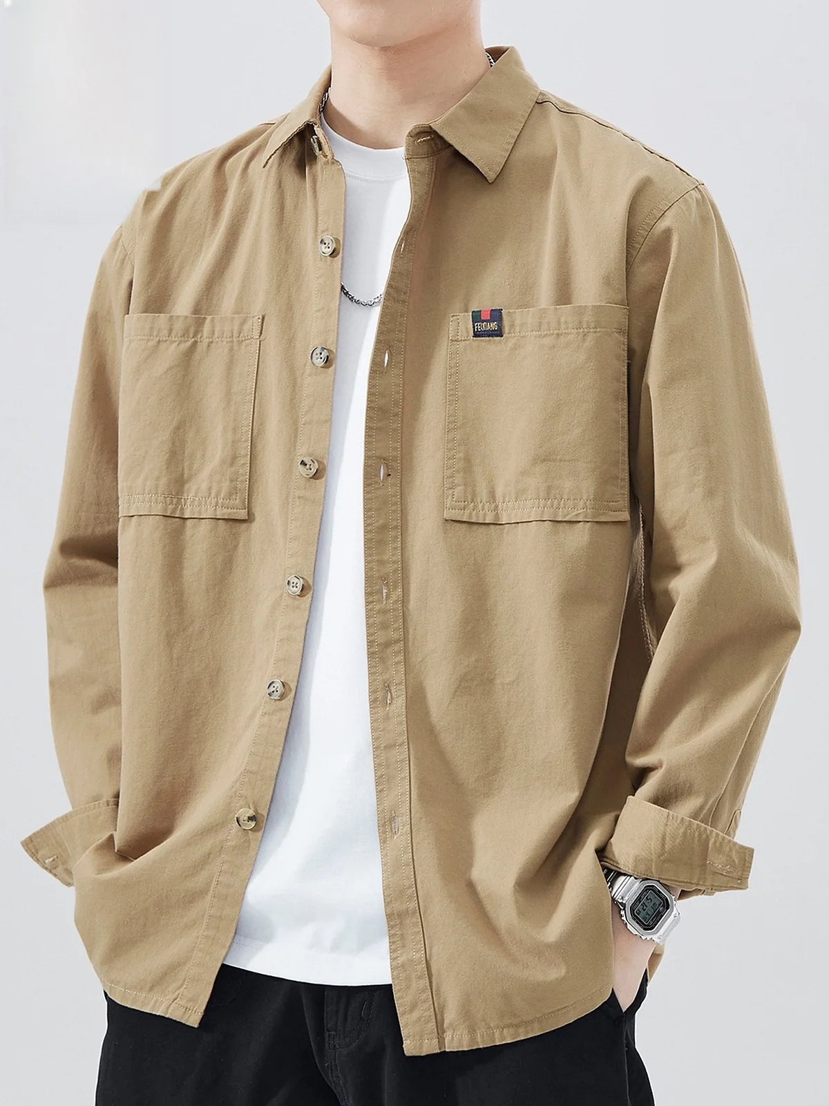 

Men's Long Sve Cotton irt Loose Fit Casual Workwear Spring 2026 Trendy Brand Pure Cotton Button-Up Coat