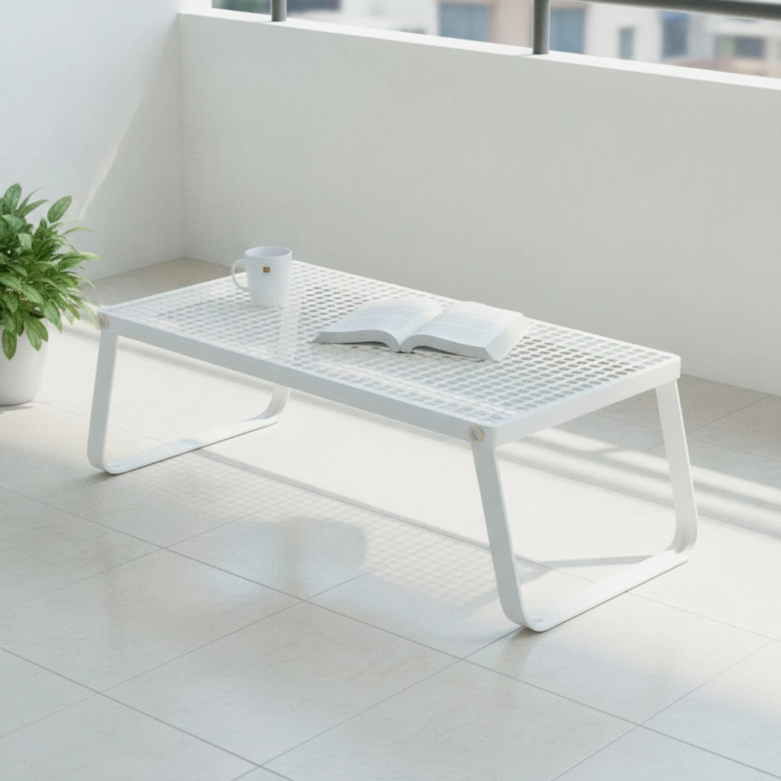 Foldable Table Low-Silhouette Folding Side Table Nightstand Lightweight Furniture Multi-Functional for Bay Window, Balcony