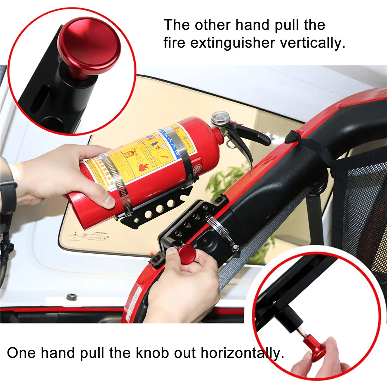 Suitable for UTV ATV vehicle mounted fire extinguisher bracket Wrangler JK TJ CJ JL Polaris RZR Ranger car fire extinguisher bracket view 2