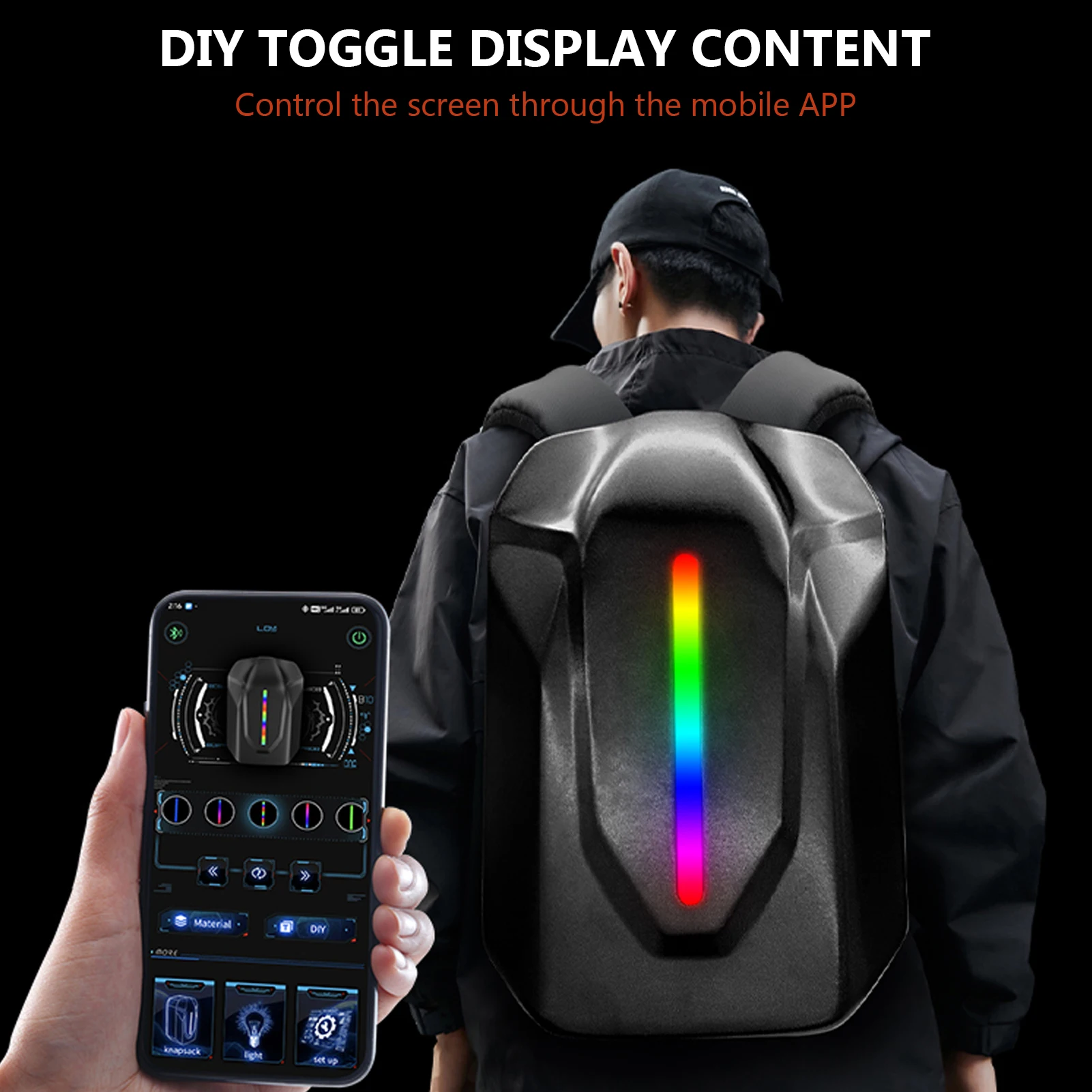 

LED Display Backpack for Riding Cycling BT APP Control Riders Rainproof DIY Light-up Helmet Bag for Bikers Motorcycle Backpack