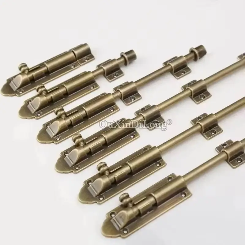 Plus Length 2PCS Solid Brass Antique Slide Bolts Door Latch Lock with Bolts and Catch Security Guard Door Bolts with Screws