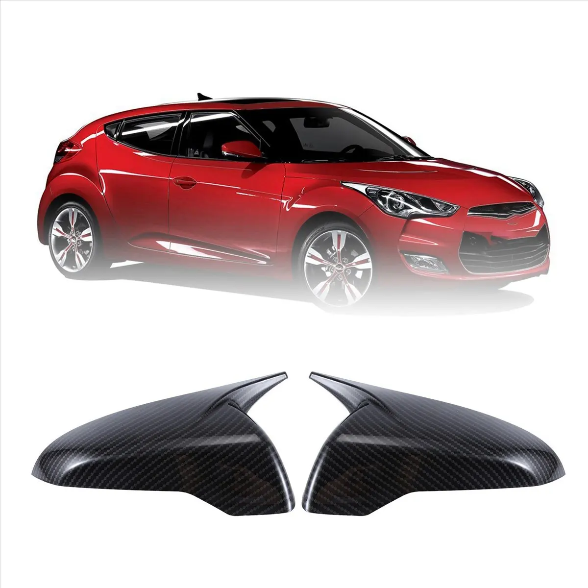 1Pair Car Rearview Mirror Cover for Hyundai Veloster 2018-2024 Ox Horn Side Mirror Shell Reverse Caps Trim Carbon Fiber