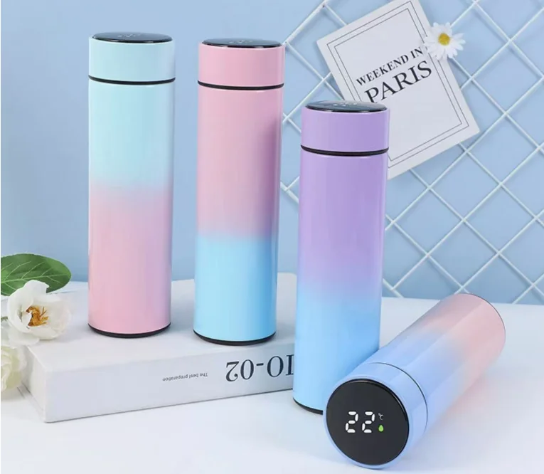 

500 мл градиентный интеллектуальный дисплей температуры, изолированная бутылка для воды из нержавеющей стали для бизнеса, подходит для подарков