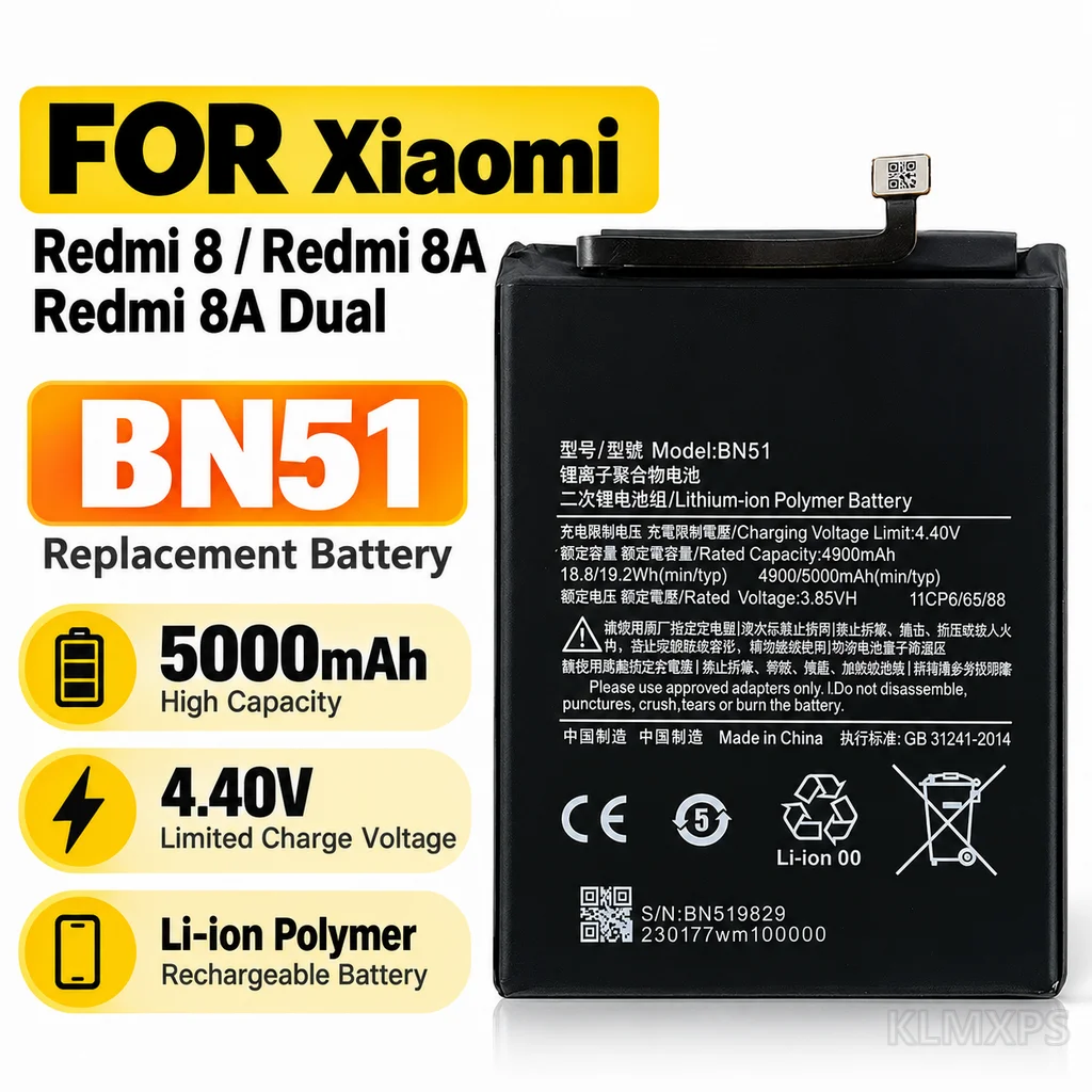 BN51 5000mAh Replacement Battery Compatible For Xiaomi Redmi 8 / Redmi 8A Mobile Phone Battery Repair Accessory Replacement Part