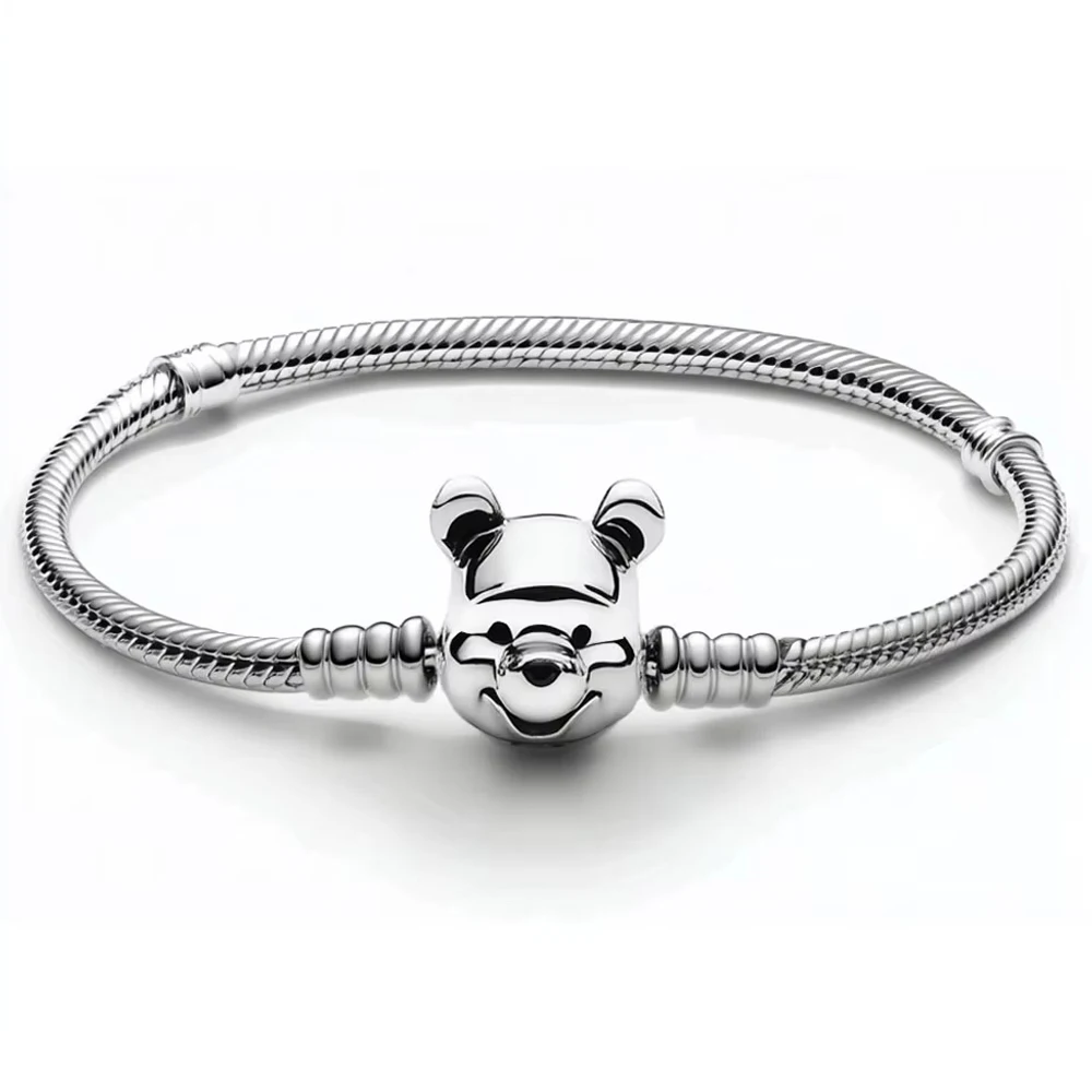 

High-quality Silver Bear Smiling Snake Bone Chain, Charming Ladies' Bracelet, Diy Light Luxury Jewelry, Festival Gift