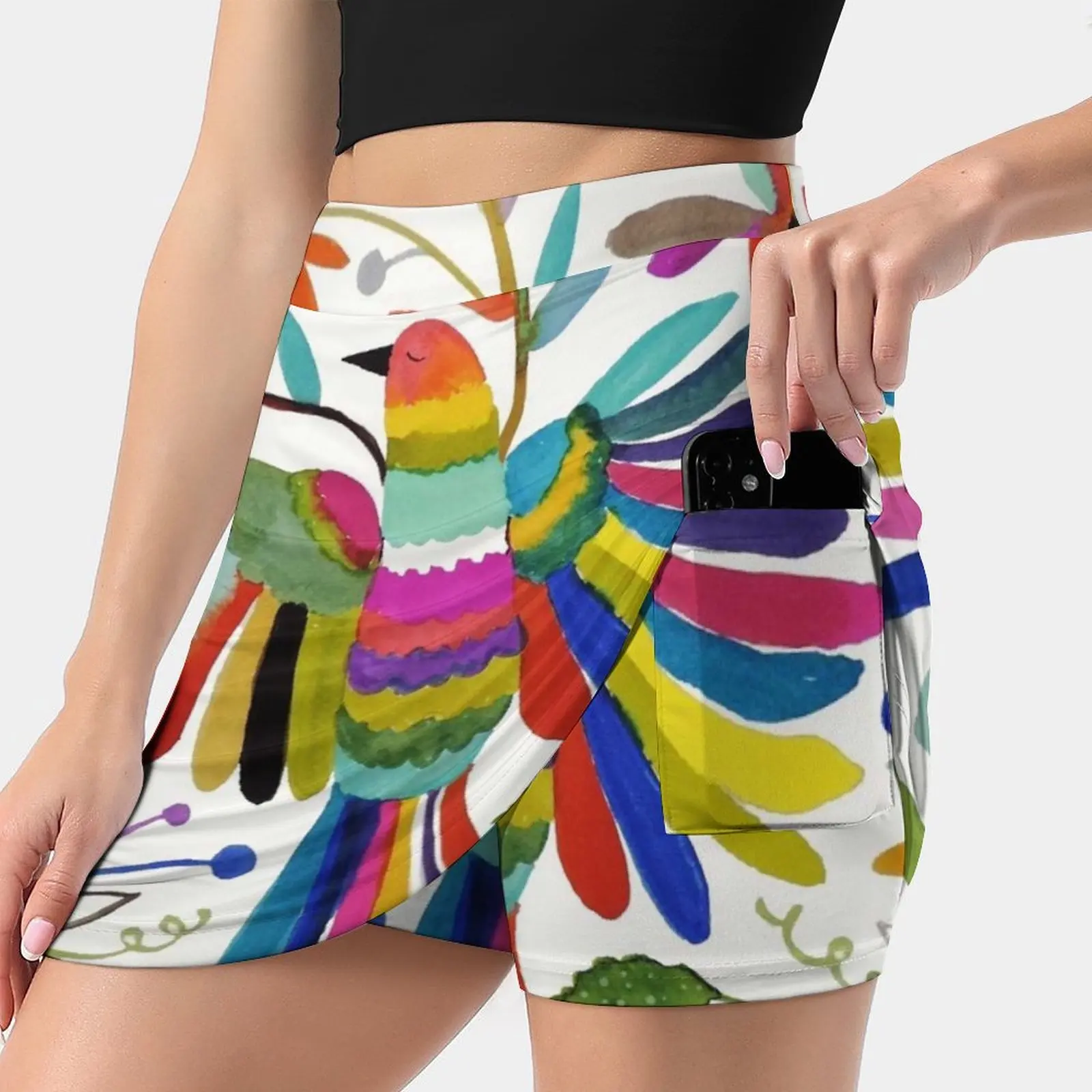 Otomi Bird Women's skirt Sport Skort Skirt With Pocket Fashion Korean Style Skirt 4Xl Skirts Bird Otomi Mexican Mexico Pattern