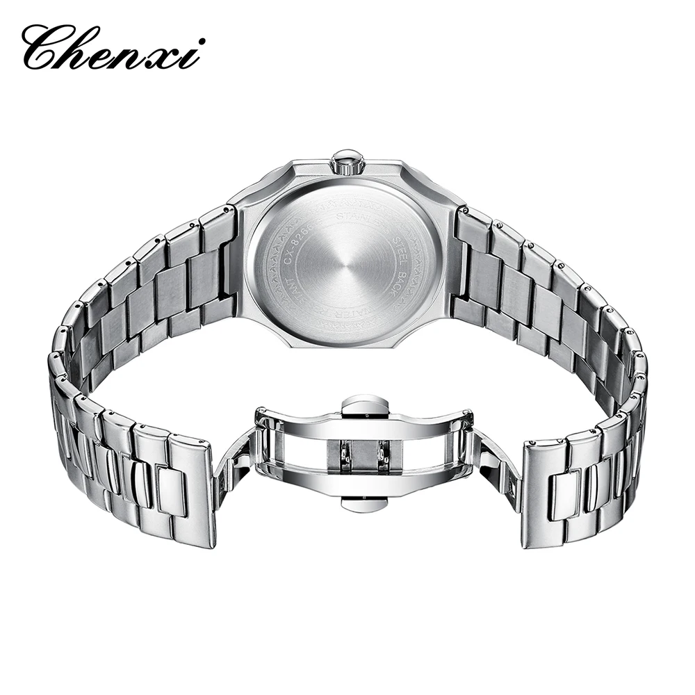 CHENXI Simple Fashion Quartz Couple Watch Luminous Waterproof Men Women Watches Square Dial Stainless Steel Couples Wristwatches