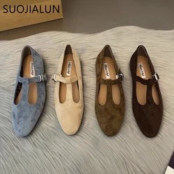 SUOJIALUN Autumn Women Flat Shoes Fashion Round Toe Slip On Ladies Elegant Mary Jane Shoes Soft Flat Heel Outdoor Dress Ballerin