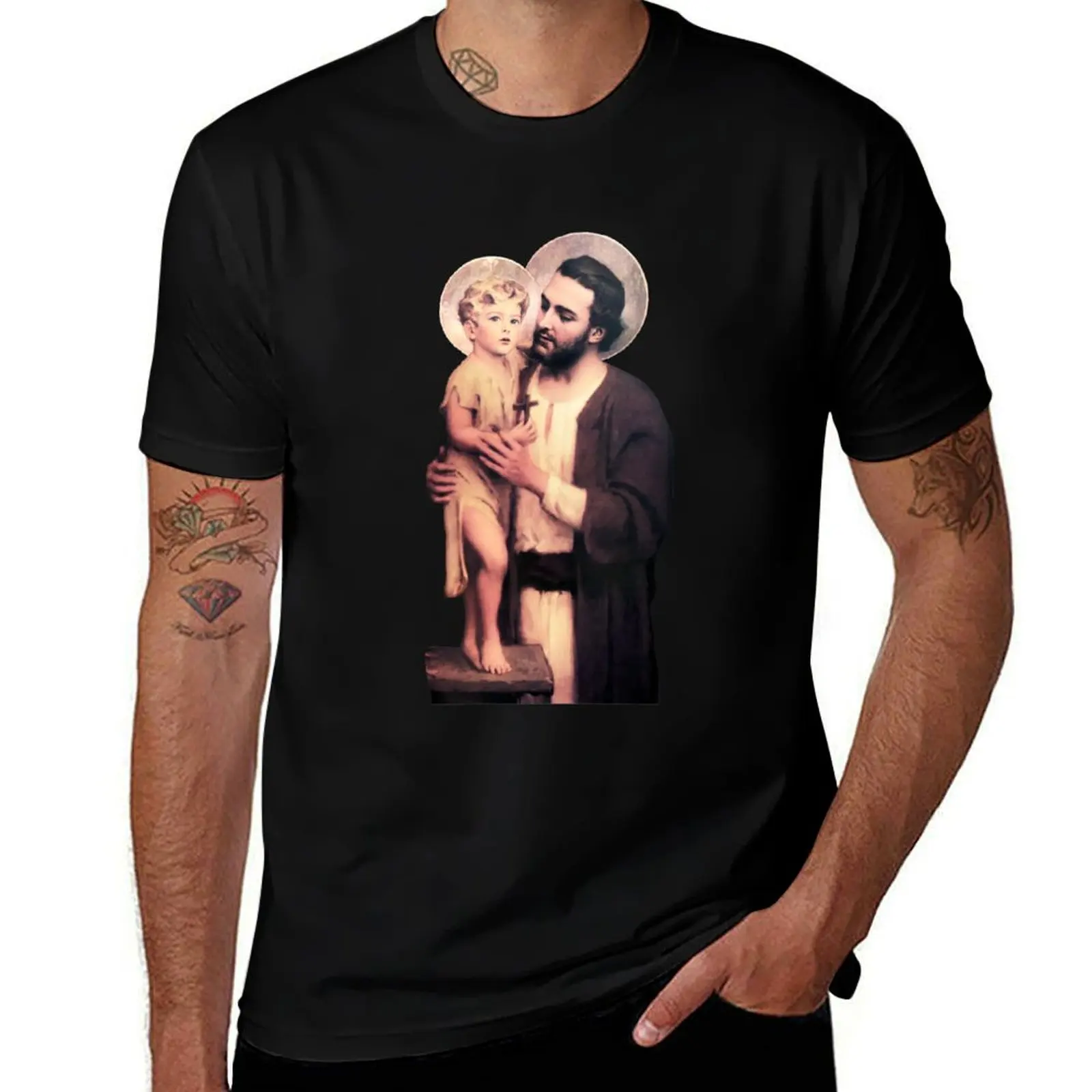 

Saint Joseph and baby Jesus - version 2 (transparent background design) T-Shirt Sport Basic Moisture Wicking Tee