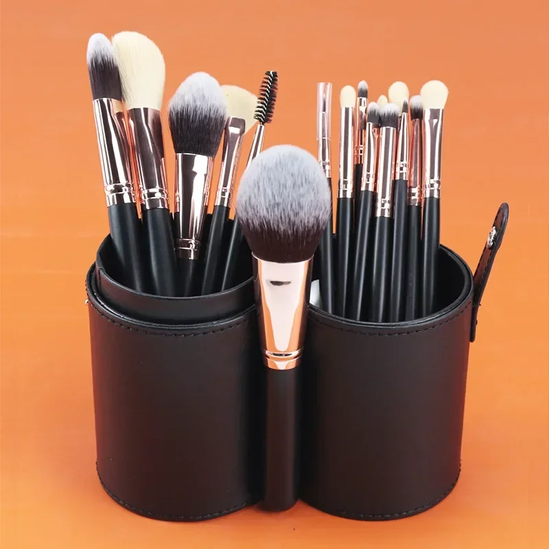 Set di pennelli per trucco da 16 pezzi Pennello per trucco professionale per ombretto, fondotinta in polvere, eyeliner, ciglia, labbra, con cilindro