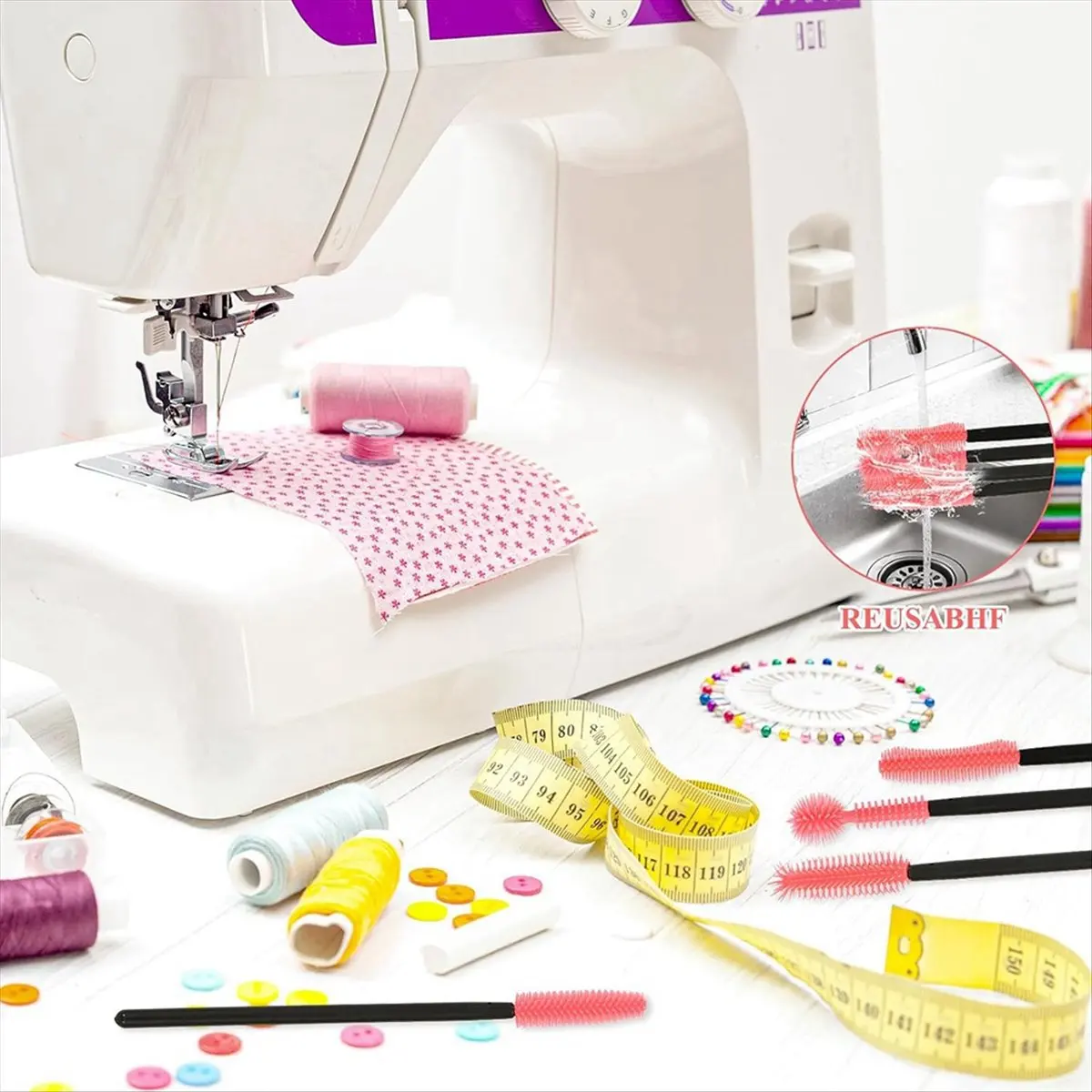 Sewing Machine Cleaning Brushes - 40 PCS Reusable Silicone Sewing Machine Cleaning Kit with Transparent Storage Box