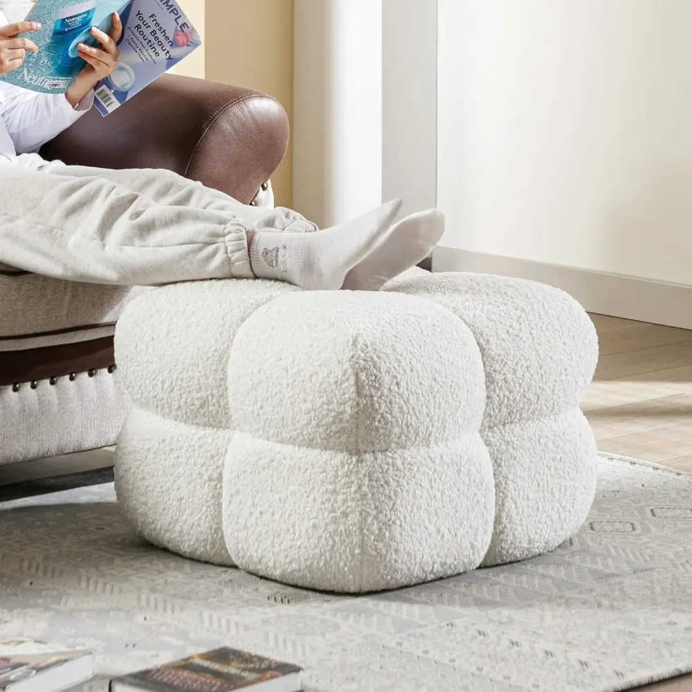 Sherpa Square Ottoman Stool, Modern Vanity Stool, Large Ottoman Coffee Table, Puff Ottoman Foot Rest for Makeup Room