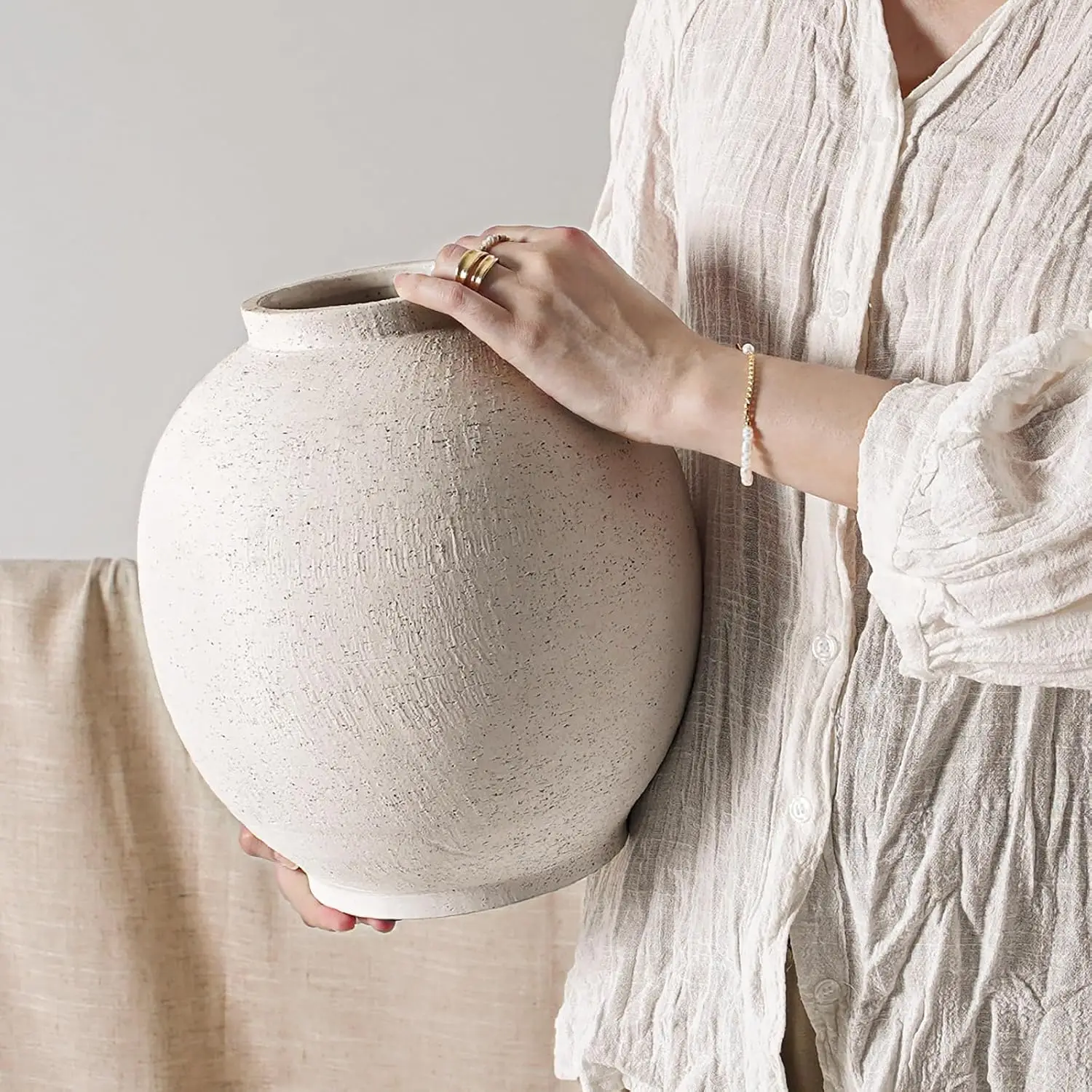 

10.8 Inch Ceramic Rustic Vase, Farmhouse Minimalist Tall Flower Vase for Table Decor, Living Room, Bathroom, Holiday Wedding