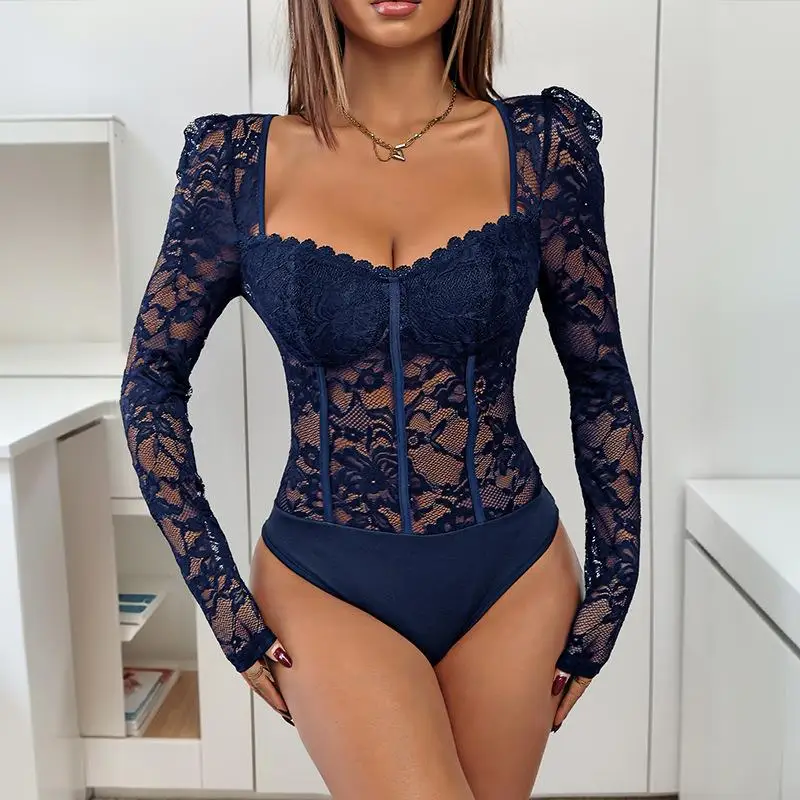 

Черный кружевной лоскутный квадратный комбинезон Ne, тонкий кожаный материал, брюки со средней талией, без бренда, рекламная марка