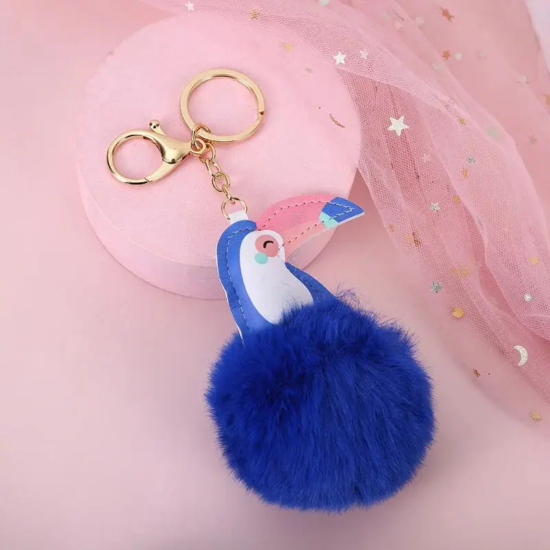 Faux Rex Rabbit Fur Ball Toucan Keychain Big Mouse Bird Man Car Key Ring Women Bag Pendant Keyring Wedding Doll Party Gift K10