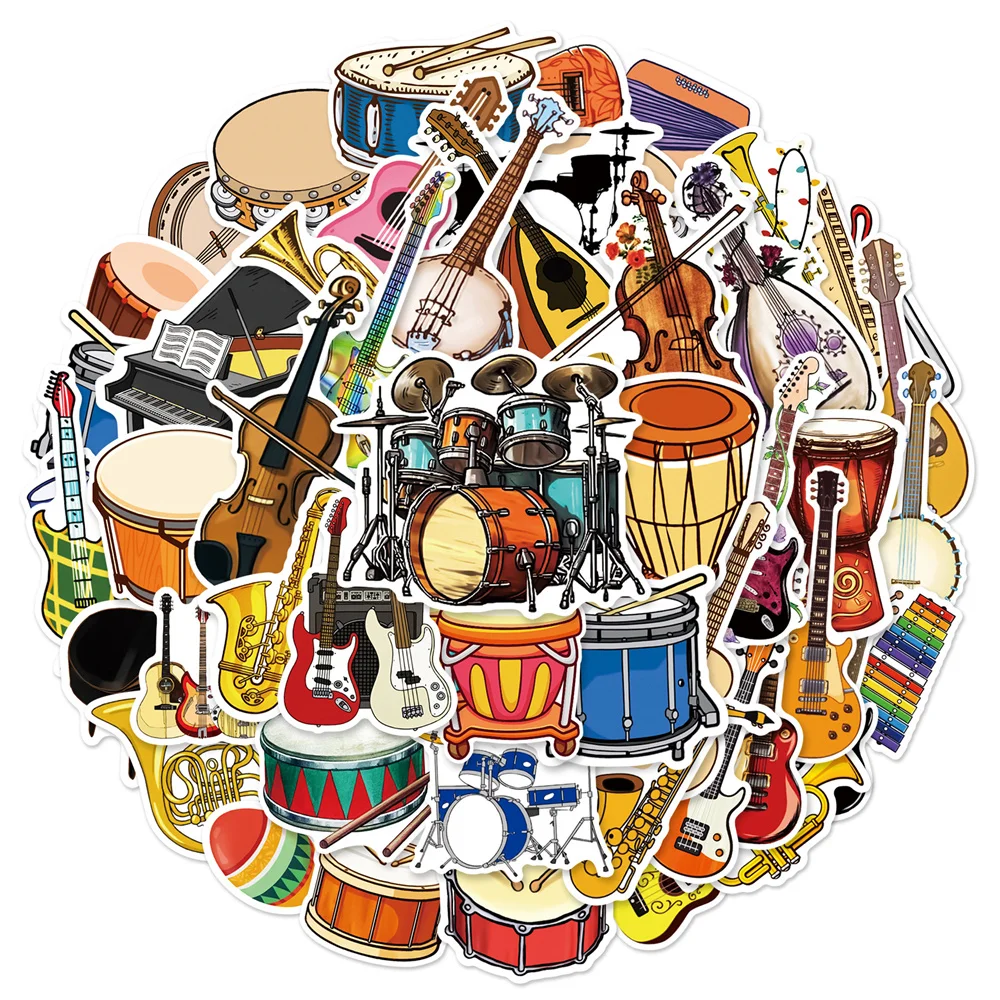 50pcs Musical Instrument Violin Sticker For Children Scrapbook Suitcase Guitar Phone Scrapbooking Supplies Vintage Stickers