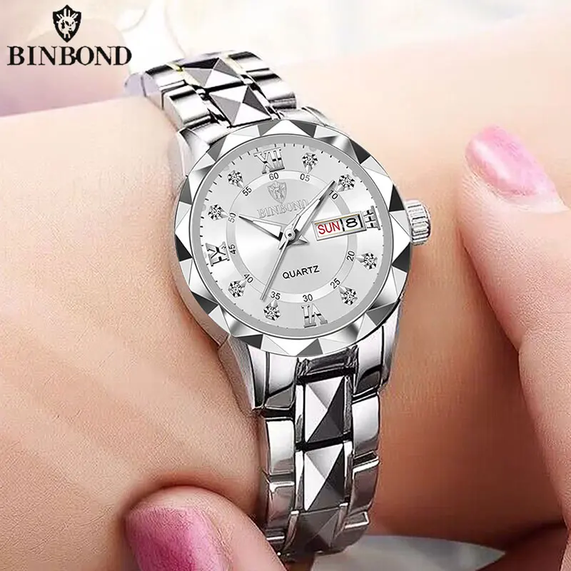 Binband Top Brand Fashion Luxury Women\'s Quartz Watch Double Calendar Waterproof Business New elegant Lovers Gift ladies Watches