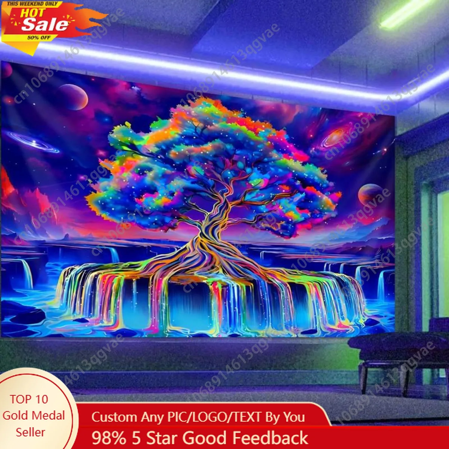 رد الفعل شجرة نمط نسيج ملون السماء المرصعة بالنجوم والقمر نسيج الخيال الفضاء غرفة المعيشة الديكور جدار مخصص الديكور